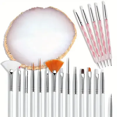 21 Pcs Nail Art Tool Brushes, Nail Art Design Pen Painting Tools with Nail Extension Gel Brush, Resin Nail Art Palette, for H...