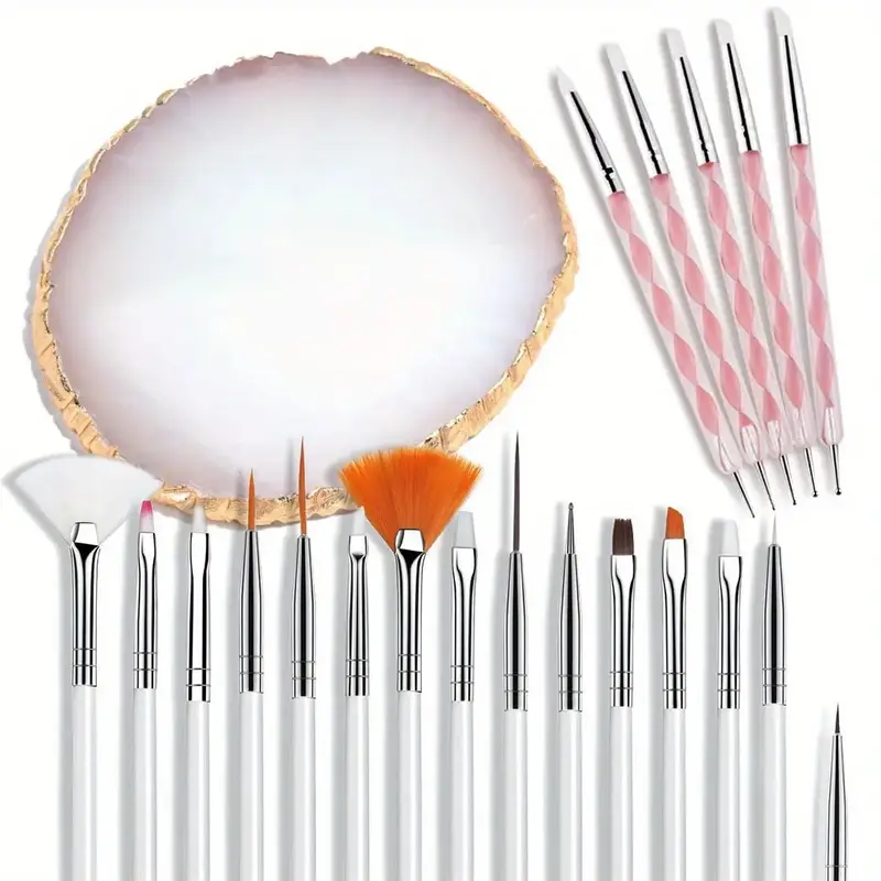 21 Pcs Nail Art Tool Brushes, Nail Art Design Pen Painting Tools with Nail Extension Gel Brush, Resin Nail Art Palette, for H...