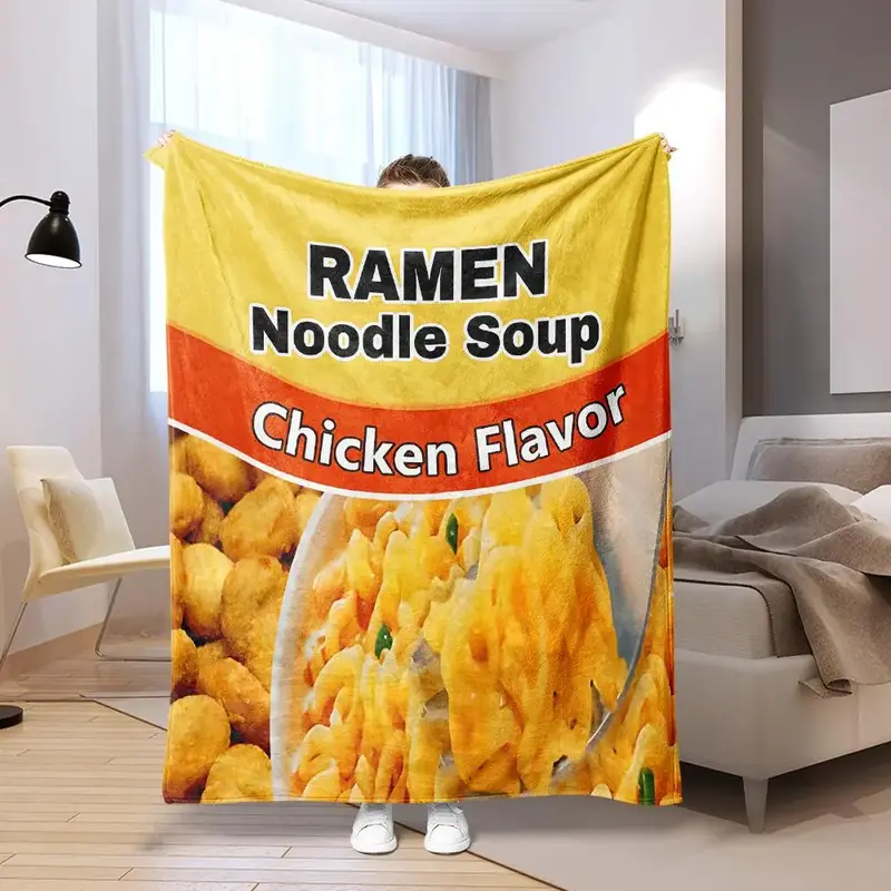 Food Print Flannel Blanket, 1/2 Counts Multifunctional Soft & Warm Bed Blanket, All Season Blanket, Breathable Comfortable Bl...