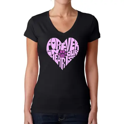 Forever In Our Hearts - Women's Word Art V-Neck T-Shirt - Black - X-Large