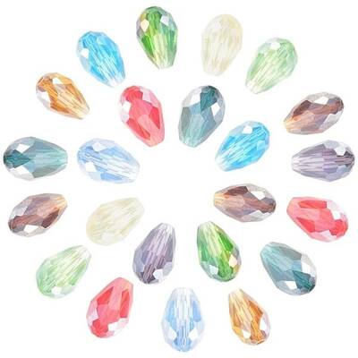 200 Pcs Crystal Tear Drop Glass Beads Faceted Teardrop Beads AB-Color Plated for DIY Jewelry Making Findings