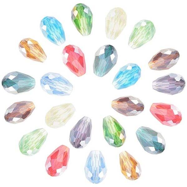 200 Pcs Crystal Tear Drop Glass Beads Faceted Teardrop Beads AB-Color Plated for DIY Jewelry Making Findings