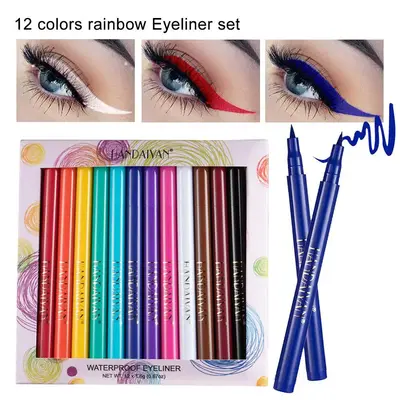 12 Colors Matte Liquid Eyeliner Set Rainbow Colorful Neon Eyeliner Pencil Pigmented Waterproof Smudgeproof Long Lasting Gel E...