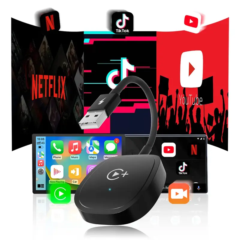 2025 Wireless CarPlay Adapter – Converts wired CarPlay to wireless | Compatible with iPhone and Bluetooth-wifi | Plays YouT...