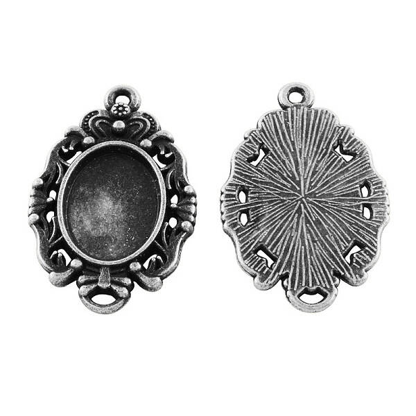Tibetan Style Alloy Oval Cabochon Connector Settings