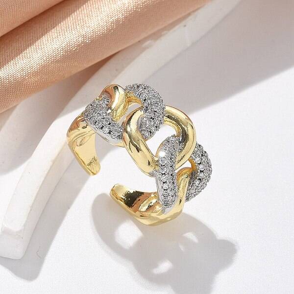 Brass Micro Pave Clear Cubic Zirconia Cuff Rings