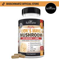 BioSchwartz Organic Lion's Mane Mushroom Capsules, Natural Nootropic Brain Support for Memory and Focus Supplement, 90 Count,...