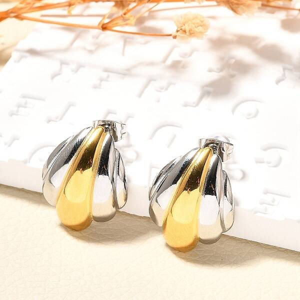 304 Stainless Steel Two Tone Stud Earrings