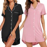 Womens Nightgown Button Down Sleepshirts Short Sleeve Sleepwear Boyfriend Nightshirts Pajama Dress