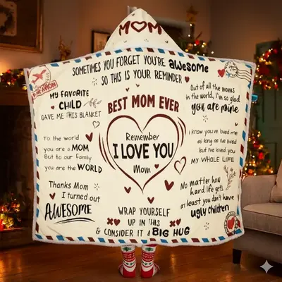 Best Mom Ever Hooded Blanket 47x72 in – Heartfelt Birthday Gift for Mom, Xmas Gift, Christmas Gift from Daughter or Son for...