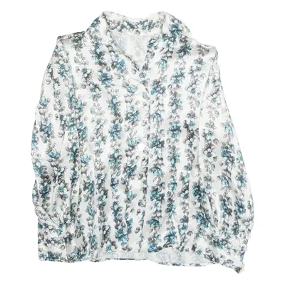 Womens Printed Blouse Silver Collared Long Sleeve Silk Floral M