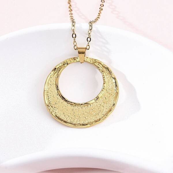 Flat Round 304 Stainless Steel Pendant Necklaces