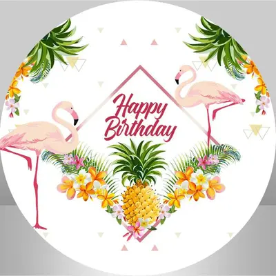 Aperturee Round Flamingo Summer Happy Birthday Backdrop Kit | Circle Backdrops For Birthday | Custom Circle Backdrop Birthday...