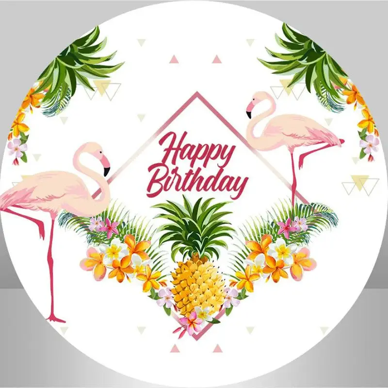 Aperturee Round Flamingo Summer Happy Birthday Backdrop Kit | Circle Backdrops For Birthday | Custom Circle Backdrop Birthday...