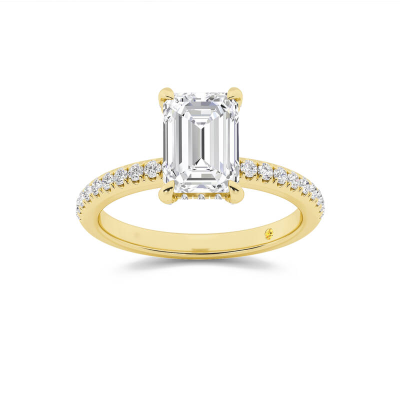 Aurelia Half Coverage Hidden Halo Emerald Cut Lab Grown Diamond Engagement Ring | 14K Yellow Gold 3 1/2 CT. TW.