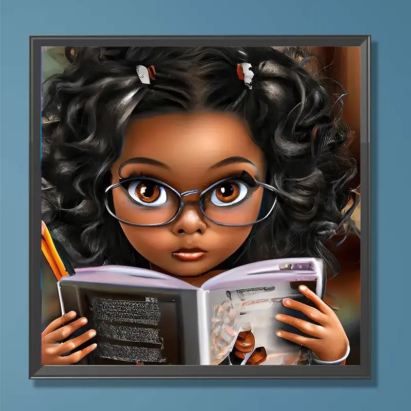 DIY Artificial Diamond Arts Painting Kit Without Frame, 1 Set Cartoon Glasses Girl Pattern DIY Painting, Handmade Craft Wal...