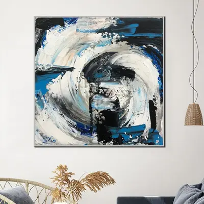 Abstract Oil Painting Canvas Navy Blue Painting Pour Painting Contemporary Art Abstract Maelstrom Painting Hanging Decor | MA...