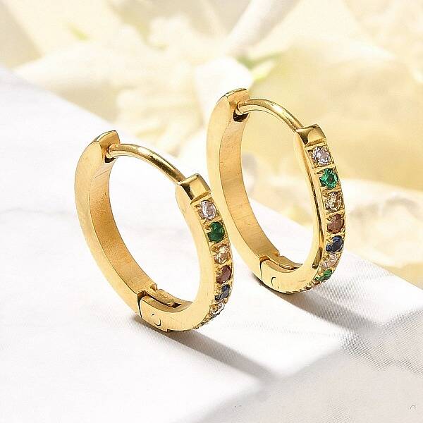 304 Stainless Steel Micro Pave Cubic Zirconia Huggie Hoop Earrings