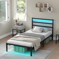 Twin/Full Size Bed Frame with Headboard, Metal Platform Bed Frame with LED, Charging Station, No Box Spring Needed, Easy Asse...
