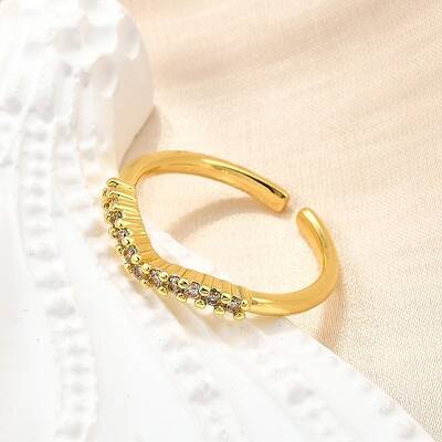 Brass Micro Pave Clear Cubic Zirconia Cuff Rings for Women