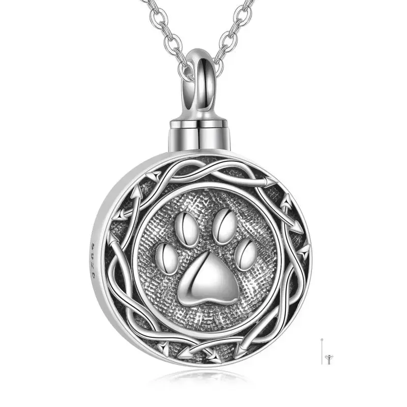 Sterling Silver Paw Urn Necklace for Ashes