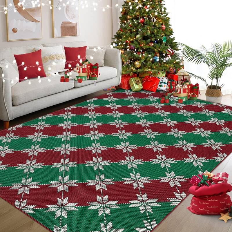 Garvee Christmas Area Rug 5x7 Non-Slip Machine Washable Low Pile Rubber Backing Red Green Plaid Holiday Decor Living Room Bed...