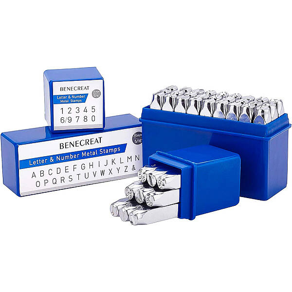 BENECREAT 36 Pack 8mm Letter and Number Metal Punch Stamps Tool Case Hard Carbon Steel Stamping Tools for Jewelry Leather Woo...