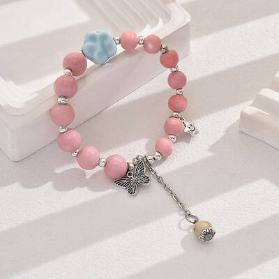 Cute Ceramic Bead Bracelet with Adjustable Colorful Beads for Women