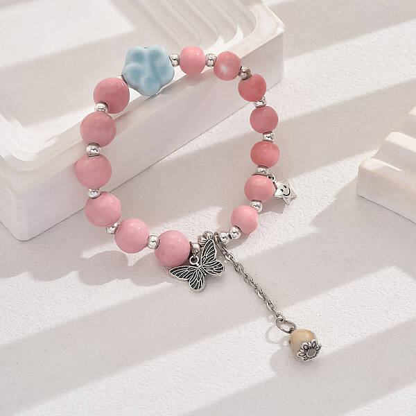 Cute Ceramic Bead Bracelet with Adjustable Colorful Beads for Women