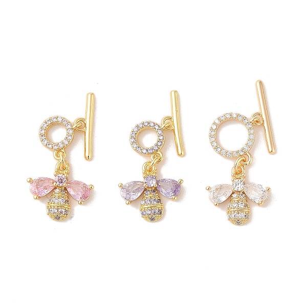 Golden Brass Micro Pave Cubic Zirconia Toggle Clasps