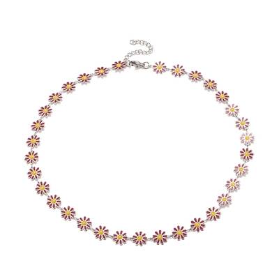 Enamel Daisy Link Chain Necklace