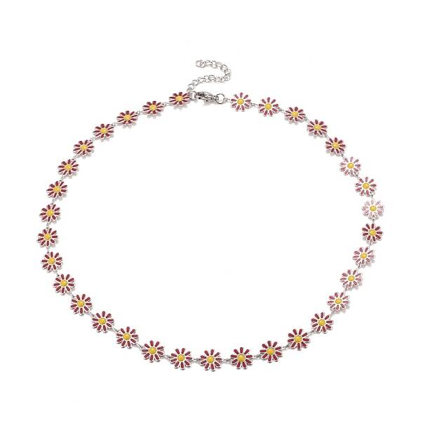 Enamel Daisy Link Chain Necklace