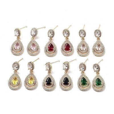 Teardrop Light Gold Brass Micro Pave Cubic Zirconia Stud Earrings
