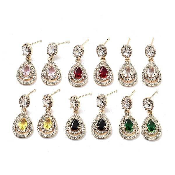 Teardrop Light Gold Brass Micro Pave Cubic Zirconia Stud Earrings