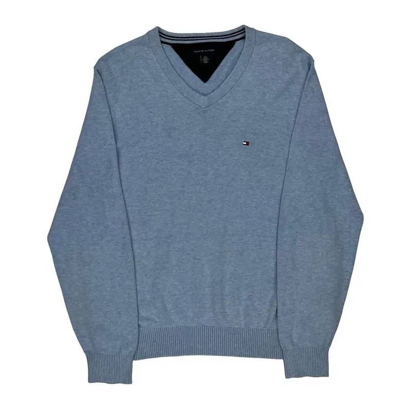 Tommy Hilfiger V-Neck Jumper - Medium Blue Cotton