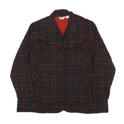 BETHA Patterned Cardigan Black 90s Check Tight Knit Wool Collared Womens L