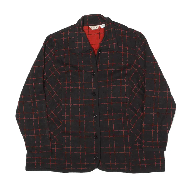 BETHA Patterned Cardigan Black 90s Check Tight Knit Wool Collared Womens L