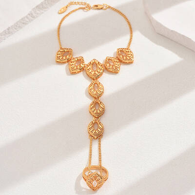 Vintage Brass Hollow Link Ring Bracelets for Women