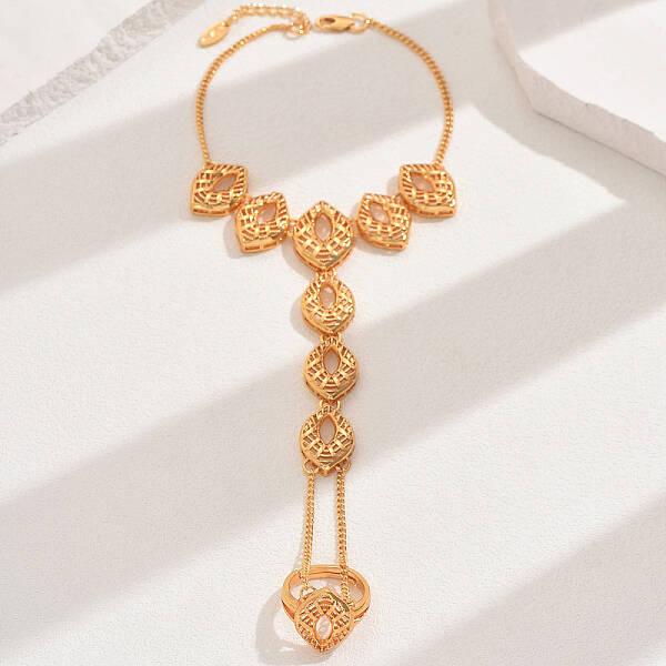Vintage Brass Hollow Link Ring Bracelets for Women