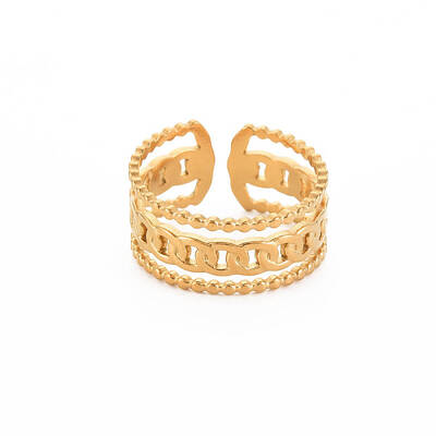 Ion Plating(IP) 304 Stainless Steel Curb Chain Shape Open Cuff Ring for Women