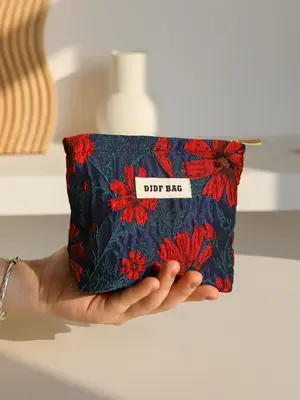 Floral & Cherry Pattern Makeup Bag, Portable Cosmetic Storage Bag, Zipper Makeup Organizer Pouch, Versatile Travel Makeup Bag...