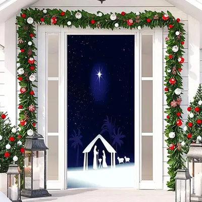 Black Night Sparkle Star Simple Christmas Door Cover - Aperturee