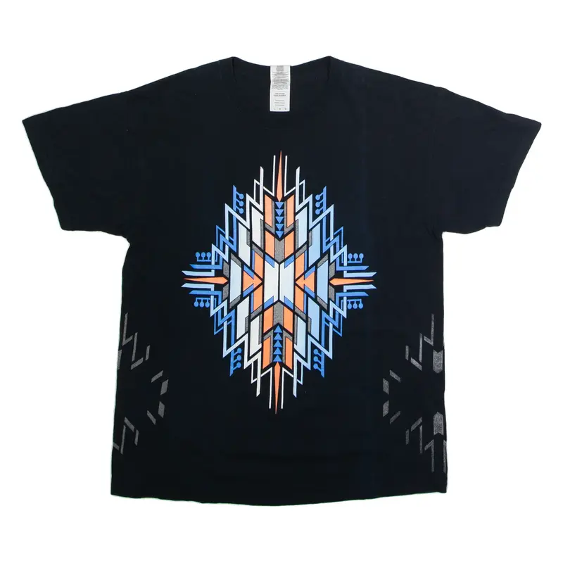 GILDAN Geometric Mens T-Shirt Black Crew Neck L