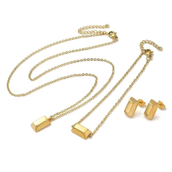 Rectangle 304 Stainless Steel Pendant Necklaces & Bracelets & Stud Earrings Sets for Women