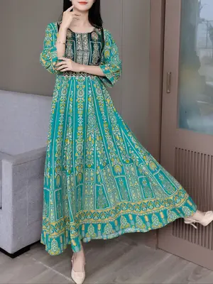 Women's Long Dress, Modest Vintage Elegant Casual Dress for Vacation Beach, Women's Islamic Clothing