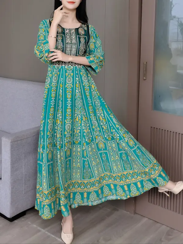 Women's Long Dress, Modest Vintage Elegant Casual Dress for Vacation Beach, Women's Islamic Clothing