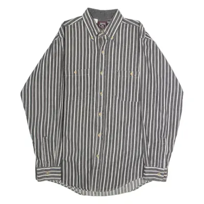 SKEETS Mens Shirt Grey 90s Striped Long Sleeve L