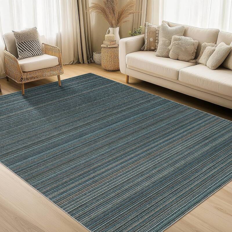 Garvee Area Rug 8x10 Washable Low Pile Soft Polyester Distressed Stripes Non-Slip TPR Backing Living Room Bedroom Office