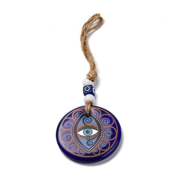 Flat Round with Evil Eye Lampwork Pendant Decoration