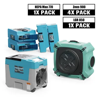 Alorair Mold Prevention Combo Pack, 1 X Storm LGR 850 Commercial Dehumidifier, 4 X Zeus 900 Air Mover, 1 X HEPA Max 770 Air S...